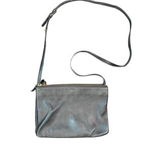 Celine Black Lamb Leather Gold Zippers Trio Crossbody Shoulder Bag Small (flaw)